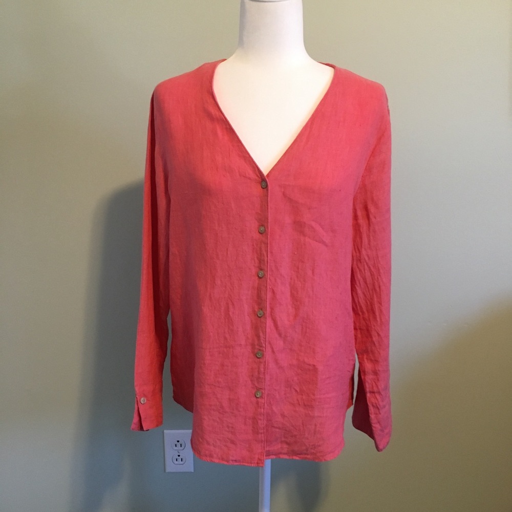 J. Jill Linen Button Down Shirt Pink M